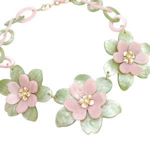 Parure Collier et Boucles d'Oreilles Fleur 3D Marbrée Rose et Verte pour Femme, Bijoux de Mode Élégants, Cadeau de Fête - Product Image 5