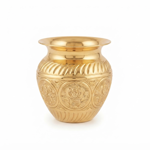 Kalash en laiton fait main, pot religieux hindou décoratif en métal gravé pour temple, maison, mariage, festival, cadeau, vente en gros, OEM - Product Image 1