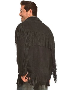 Abrigo de Cuero de Gamuza para Hombre con Detalles Trenzados Estilo Vaquero Occidental - Product Image 2