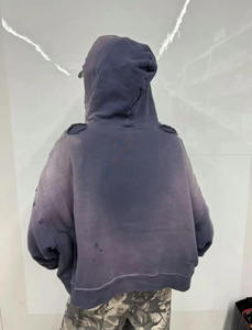Unisex Oversized Crop <b>Zip</b>-Up <b>Hoodie</b> Solid Dripping Washed Cotton French Terry <b>Pocket</b> Regular Sleeve Autumn Streetwear - Product Image 4