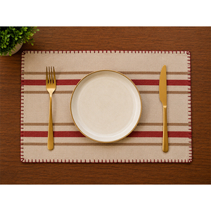 Set de table rayé en lin de qualité supérieure |   Set de table tissé rouge beige marron |   Set de table cousu à la main - Product Image 5