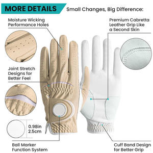 Gants de golf de luxe en cuir Cabretta blanc PROVEN ENTERPRISES pour droitier, fermeture à bouton, sangle de poignet réglable, poignées ergonomiques - Product Image 5