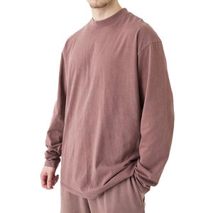 Camiseta Oversize de Manga Larga con Efecto Lavado Vintage, Hombros Caídos, Estilo Urbano, Lavado Ácido, Minimalista, Ajuste Holgado para Hombre - Product Image 1