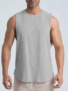 Camiseta sin mangas de punto para hombre, color sólido, cuello redondo, estilo casual, color canela con ribete oscuro - Product Image 5