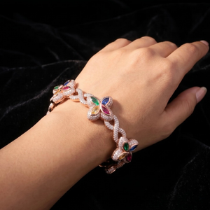 Pulsera de Cadena Hiphop con Mariposa Chapada en Oro Rosa y Dije de Moissanita de Corte Marquesa Colorida, Regalo de Joyería - Product Image 2