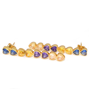 Pendientes de Metal de Latón con Diseño de Corazón en Forma de Gota, Chapados en Oro de 22K, con Circonita Cúbica de Estilo Único, para Mujeres y Niñas, Venta al por Mayor - Product Image 3