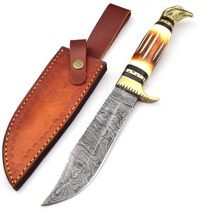 Couteau artisanal sur mesure en acier Damas, manche de 13 pouces en os avec entretoises en laiton et entretoises en bois Pakka - Product Image 1