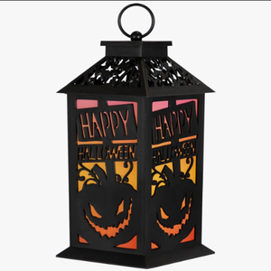 Lanterne Happy Halloween Boo, lanterne fantôme noire pour Halloween, porte-bougie tealight, design découpé, forme carrée, décoration pour la maison - Product Image 5