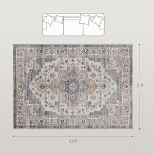 Tapis d'intérieur vintage à poils moyens, lavable en machine, 8x10, antidérapant, pour salon, chambre, salle à manger, marron, bleu clair - Product Image 3