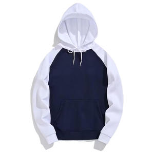 Conjunto de Sudadera con Capucha y Mangas Raglán en Blanco y Azul Marino para Hombre, Chándal Informal de Forro Polar, Corte Regular, Ropa de Otoño - Product Image 2