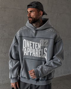 ONETEN APPARELS Sweat-shirt à capuche unisexe surdimensionné pour le streetwear, délavé à l'acide, 100% coton French Terry, coupe classique, hiver - Product Image 2