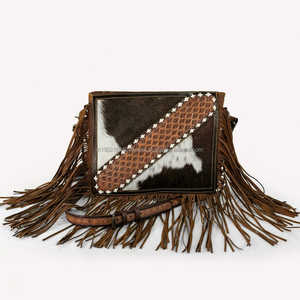 Bolso cruzado bohemio con flecos occidentales, bolso de piel auténtica de vaca con detalle turquesa, bolso Hippie Chic - Product Image 2