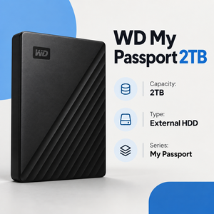 ฮาร์ดดิสก์ภายนอก My Passport ความจุ 2TB ตัวเรือนพลาสติกแบบพกพา ขนาด 2.5 นิ้ว USB 3.0 แคช 16MB ความเร็ว 5400 รอบต่อนาที สำหรับแล็ปท็อป สำนักงาน และการเดินทาง - Product Image 1