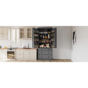 TOPMAX 77-inch Farmhouse <b>Kitchen</b> Pantry Freestanding Tall <b>Cupboard</b> <b>Storage</b> Cabinet with 3 Adjustable Shelves Assembly Video - Product Image 2