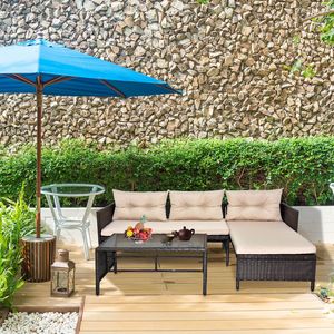 Set di Mobili da Esterno in Rattan PE a 3 Pezzi, Divano Sezionale in Vimini Nero per Patio, Divanetto da Conversazione, Arredamento da Giardino Color Kaki - Product Image 5