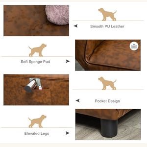 Large Sized 39\" X 21.75\" X 17.75\" Brown Pet <b>Sofa</b> Foldable PU <b>Leather</b> <b>Cover</b> Dog Bed Couch Square Comfortable Foam for Small - Product Image 6