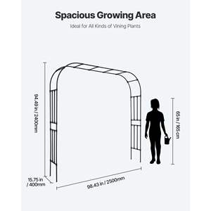 Pergola de jardin en métal robuste pour l'extérieur, 94,5 x 98,5 x 15,8 (D), facile à assembler, treillis pour la cour, la pelouse, la décoration de mariage - Product Image 5