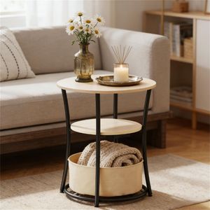 Natural Wood Round Edge <b>Sofa</b> <b>Table</b> with Storage Rack Elegant Coffee <b>Table</b> - Product Image 1