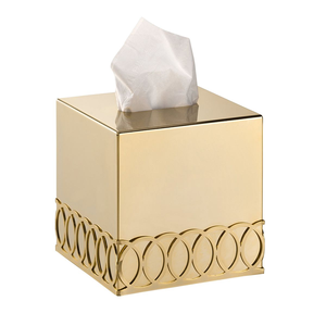 Elegante caja rectangular negra para pañuelos con adornos dorados y motivos florales blancos. Disponible a precios de mayorista. - Product Image 6