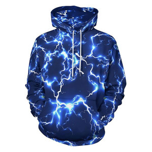 Sudadera con capucha para hombre con estampado de rayo, forro polar, estilo casual urbano, manga larga con cordón - Product Image 1