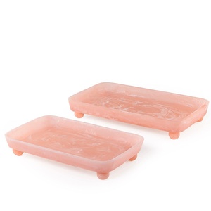 Plateau décoratif rectangulaire moderne de luxe en résine avec motif marbré abstrait en acrylique, idéal pour la décoration de la maison ou comme plateau à fruits pour mariage. - Product Image 4