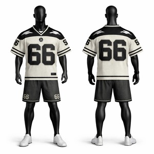 Ensemble maillot et short de football américain 100 % polyester, uniforme sportif respirant, tenue d'équipe personnalisée pour les entraînements et les matchs - Product Image 1
