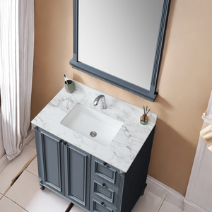 Lavabo Rettangolare Sottopiano in Ceramica per Bagno 37x22 Pollici, Top in Pietra Sinterizzata Bianco Carrara per Mobili Bagno - Product Image 3