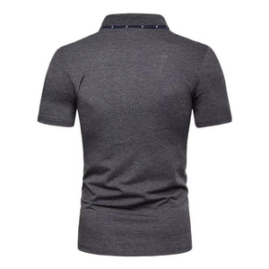 Polo en tricot à manches courtes gris pour homme, style décontracté, boutons, respirant, couleur unie - Product Image 5