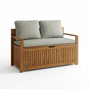 ACACIA Solid Wood 2-Seater <b>Outdoor</b> Patio <b>Bench</b> with <b>Storage</b> Box Cushion Modern Minimalist Style Made in Vietnam - Product Image 1