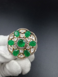 Amaira Jewels Floral <b>Cocktail</b> <b>Ring</b> Green Doublet 18K <b>Gold</b> Plated Women's Classic Adjustable Handmade Ethnic Rajasthan for - Product Image 1