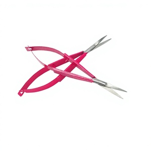 Professional 4.5" Dark Pink Micro Scissors Eye Brow <b>Nail</b> Beauty Extra Sharp Straight Stainless Steel Spring Action Customized - Product Image 2
