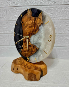 Horloge murale artisanale en quartz, bois et résine époxy, design abstrait moderne, décoration décorative pour chambre à coucher - Product Image 5