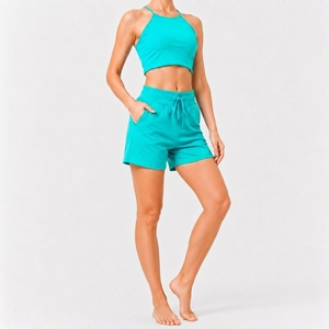 Womens Two Piece Outfit With Comfortable Crop Top And Relaxed Fit <b>Drawstring</b> Shorts Design - Product Image 1