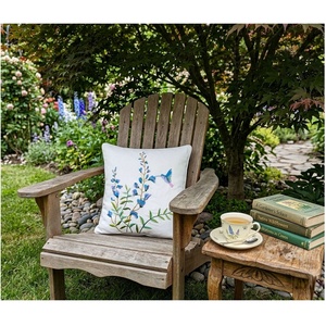 Custom Wholesale Applique Embroidery Flowers Hummingbird Vintage Square Back Cushion Cover 100% Cotton Washable Hotel Home - Product Image 1