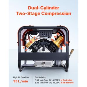 Compressore d'Aria per Bombole Subacquee PCP 4500PSI/30Mpa, Doppio Cilindro con Arresto Automatico, Compressore PCP per Immersioni con Montaggio Esterno - Product Image 4