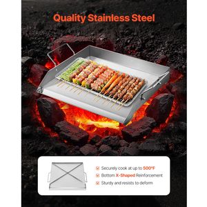 Piastra Rettangolare Portatile 18x16 in Acciaio Inox per Barbecue a Gas, Griglia Teppanyaki per Campeggio - Product Image 2