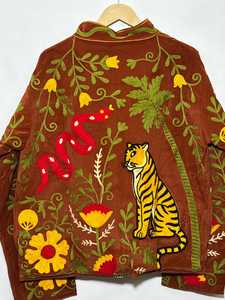 Beautifully Detailed Tiger Snake Palm Tree Statement Rust Suzani Floral Boho Outwear <b>Coat</b> Hand Embroidered Suzani <b>Velvet</b> Jacket - Product Image 6