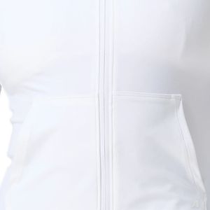 Women's White Full Zip Performance Hoodie Long Sleeve Breathable Stretch Gym <b>Workout</b> Running Fitness Activewear <b>Jacket</b> - Product Image 4