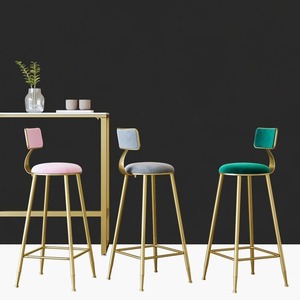 Tabouret de bar moderne en or avec siège en velours et dossier en forme de arc, hauteur réglable pour mobilier de bar à domicile - Product Image 6