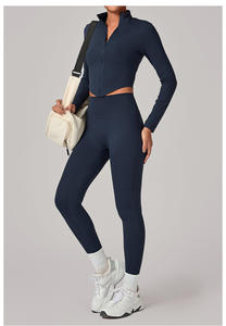 Hot Sale Halter Bra Zipper Jacket High Waist Leggings 3 Piece Women Workout Sets Sports Exercise Sets - Product Image 3