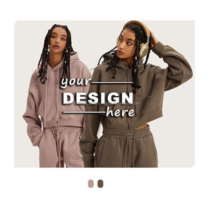 Custom Logo Jogger Gym <b>Crop</b> Top Oversize Hoodies Sweatshirt Two Piece Winter Sets Womens Tracksuits <b>Pants</b> Set - Product Image 2