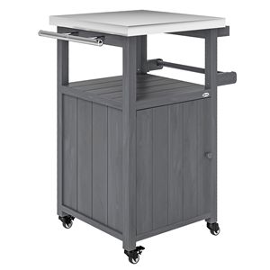 Carrello da Cucina per Esterni in Legno Massello Grigio Scuro con Piano in Acciaio Inox e Ruote, Foro Integrato per Grigliate all'Aperto - Product Image 1