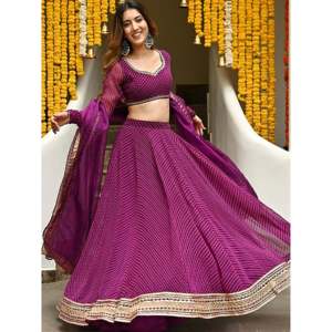 Sweet Purple Leheriya Printed Georgette <b>Wedding</b> Lehenga Choli - Product Image 4