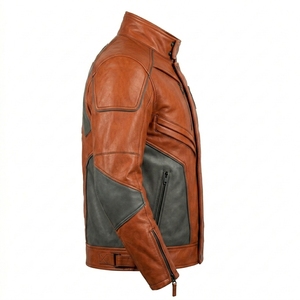 Men Rust Orange <b>Armored</b> <b>Motorcycle</b> <b>Leather</b> <b>Jacket</b> Grey Panel Protective Motorbike Racing Riding Apparel Darkry Wholesale - Product Image 3