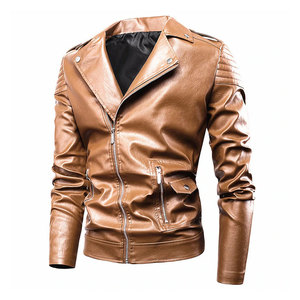 Veste de motard en cuir véritable pour homme de haute qualité, coupe ajustée, hiver, col mandarin, respirante, fermeture éclair, polyester - Product Image 1