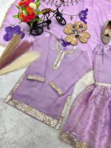 Traje Sharara de Terciopelo Lila de Lujo para Niñas, con Lentejuelas y Adornos Florales, Dupatta de Organza, para Bodas y Eid 2026, Estilo Indio - Product Image 5