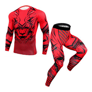 <b>Men's</b> Red Compression Eco-Friendly Breathable Regular Fit Full Sleeve Shirt Pants Set Crew Neck Quick Dry Sport Wear All Seasons - Product Image 1