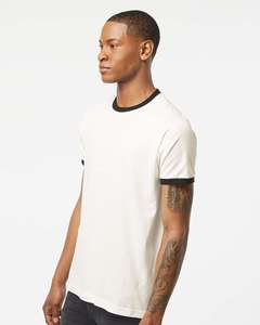 T-shirt blanc à manches courtes pour homme, col rond, coupe classique, bordure contrastée, jersey de coton, style décontracté - Product Image 5