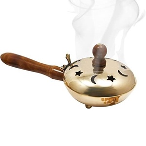 Brûleur d'encens de haute qualité avec poignée en bois, fait main, pour usage religieux, toutes saisons, pot à encens doré - Product Image 2