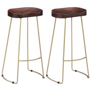 Set di 2 sgabelli da bar marrone noce con finitura in ottone, eleganti e resistenti - Product Image 1